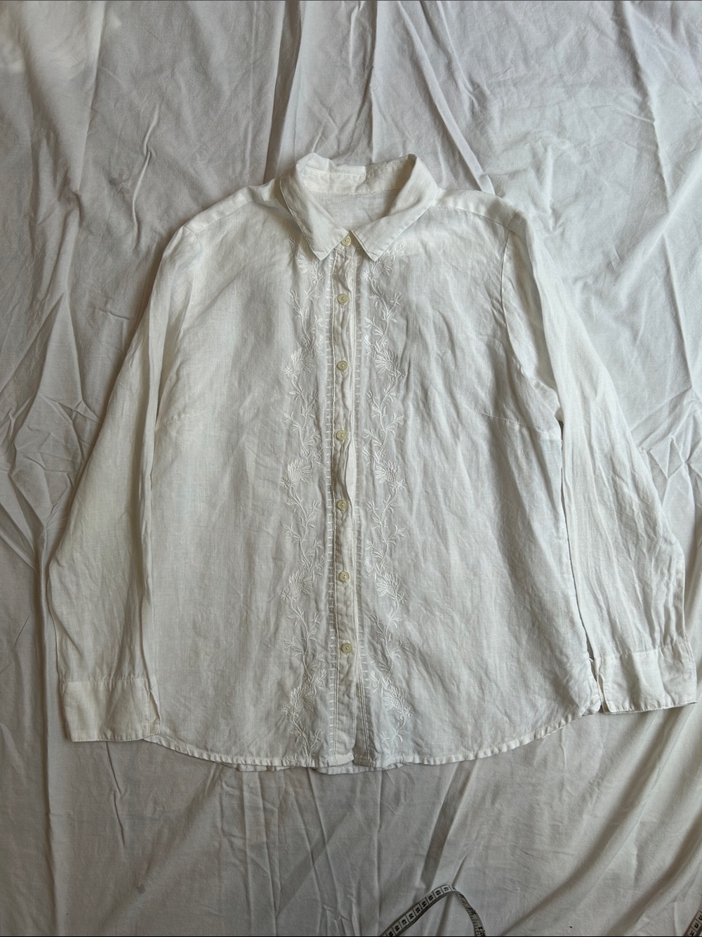 L.L. Bean 100% Linen Embroidered Button-Up Shirt Sz Small/Medium